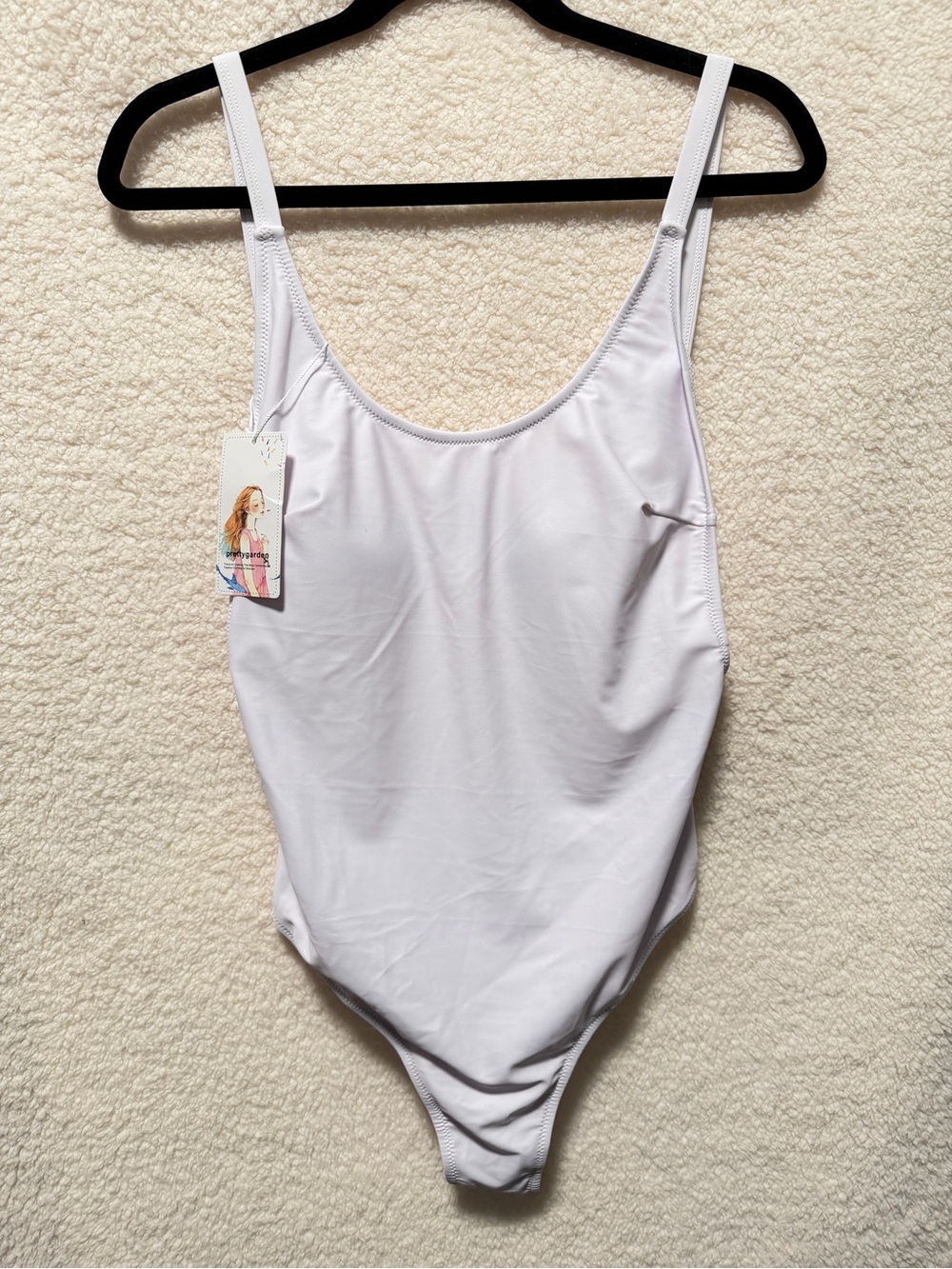 PRETTY GARDEN White One-Piece Swimsuit - Classic Scoop Neck Size Medium NEW NWT